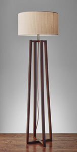 19" X 19" X 60" Walnut Wood Fabric Floor Lamp