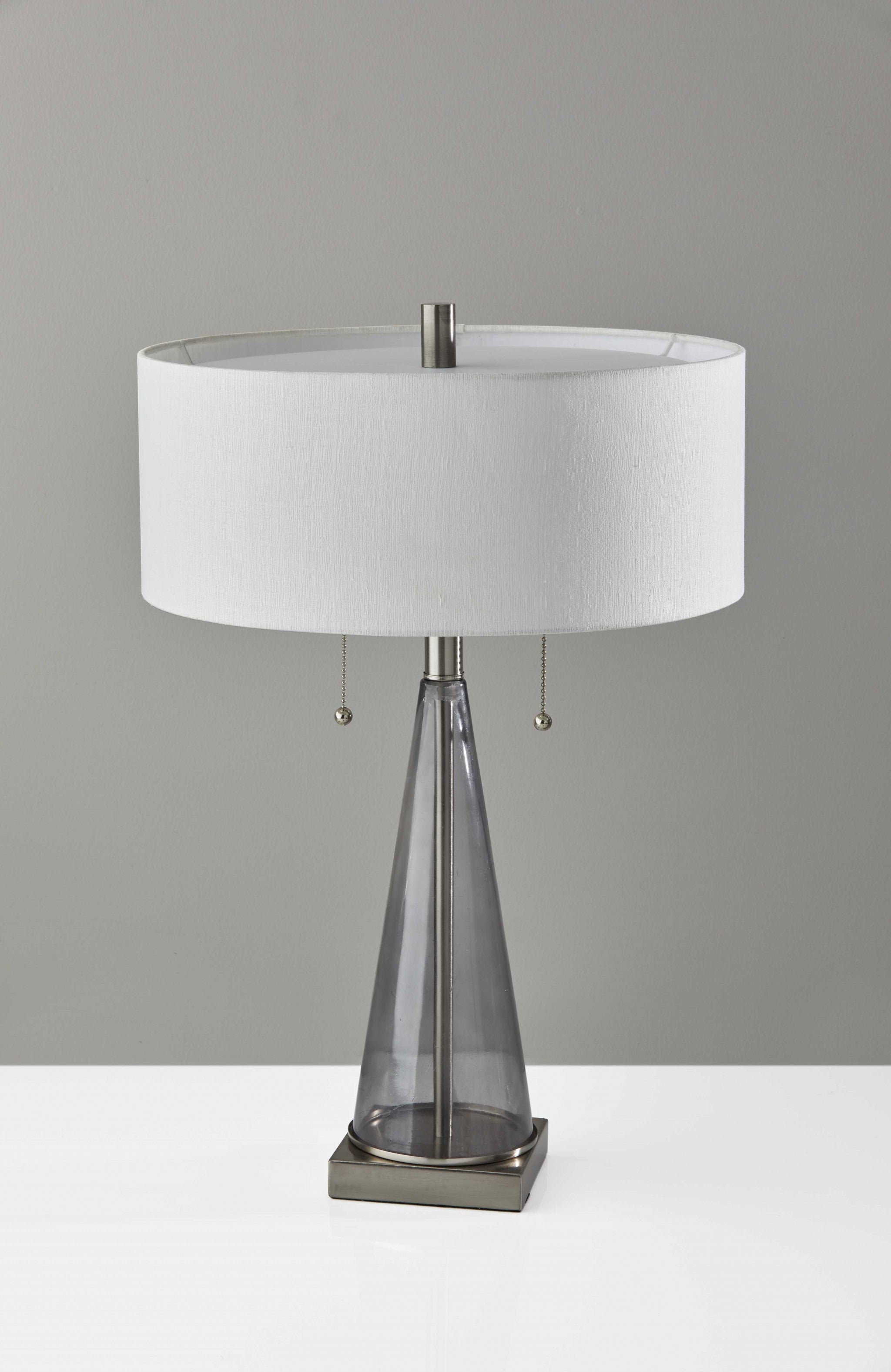 15" X 15" X 23" Brushed Steel Metal Glas Table Lamp