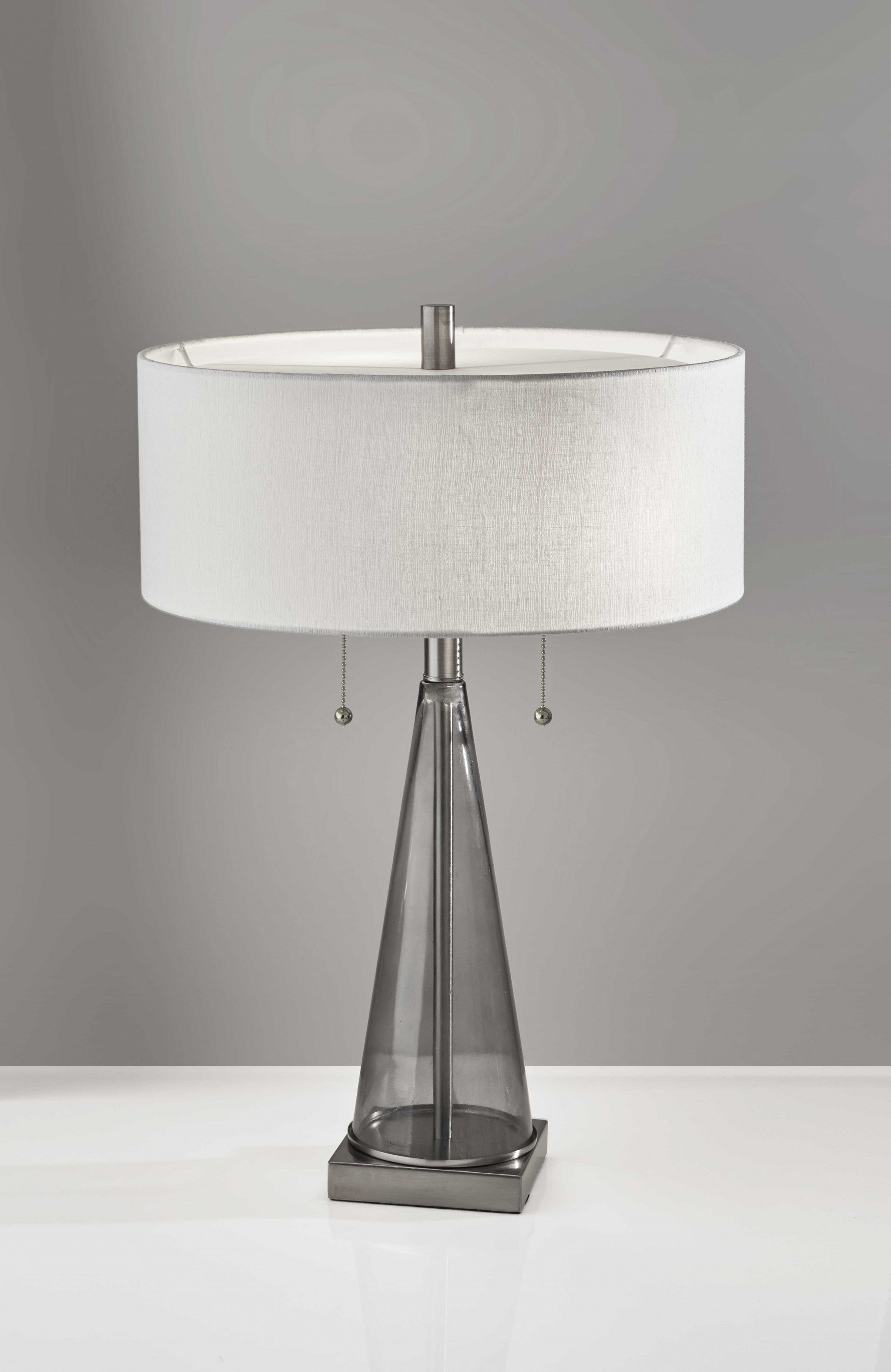 15" X 15" X 23" Brushed Steel Metal Glas Table Lamp
