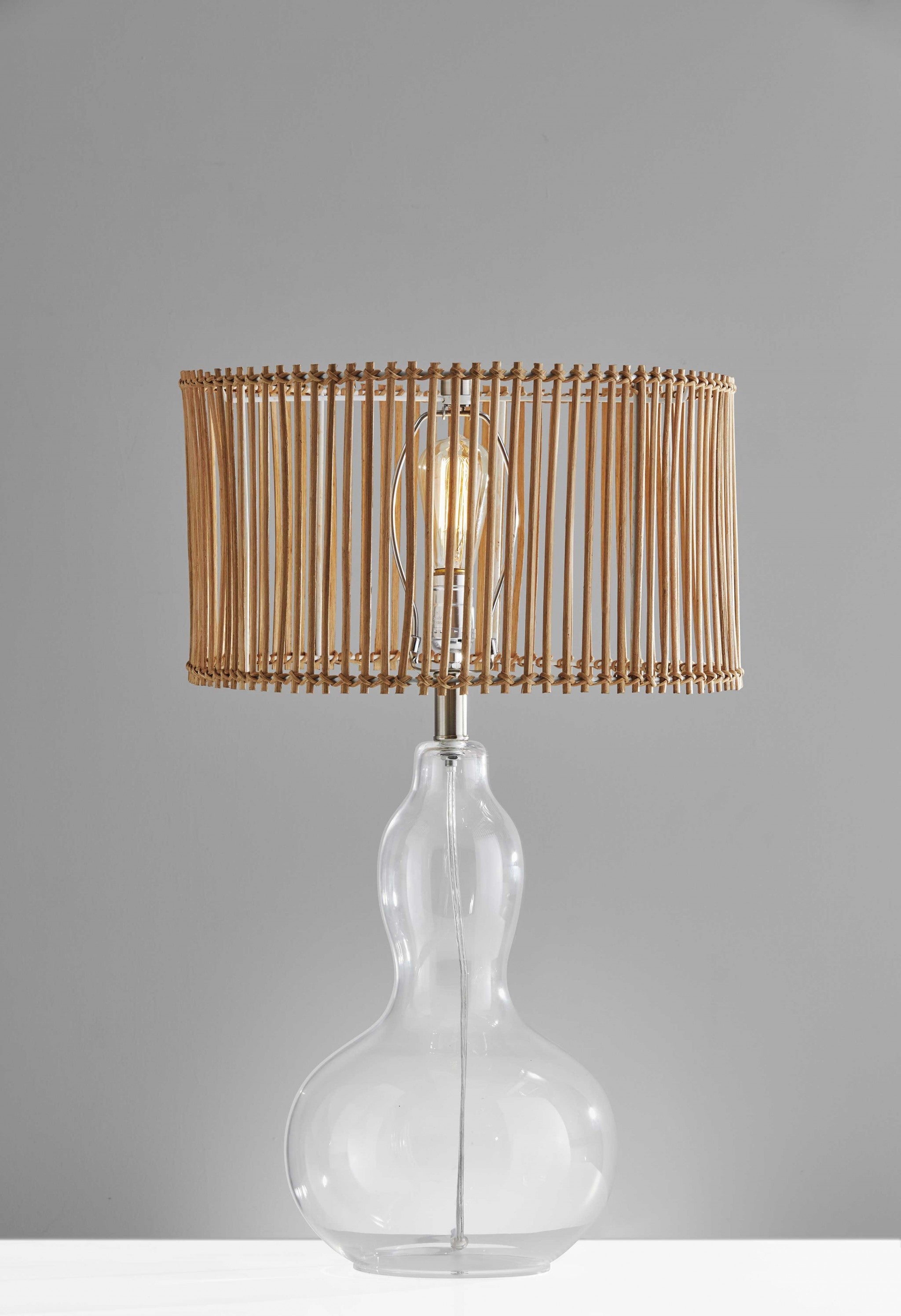 16" X 16" X 26.5" Natural Glass Metal Gourd Table Lamp