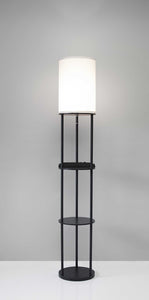 11" X 11" X 66.5" Black Wood Station Shelf Floor Lamp