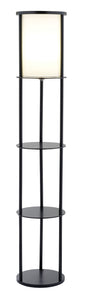 11.5" X 11.5" X 62.5" Black Wood Round Shelf Floor Lamp