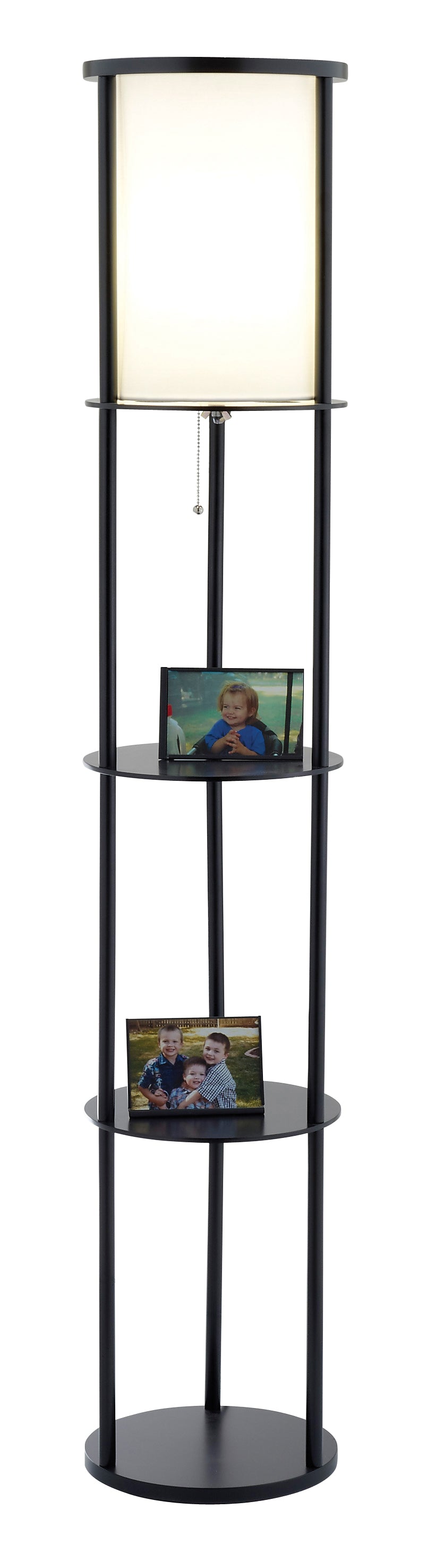 11.5" X 11.5" X 62.5" Black Wood Round Shelf Floor Lamp