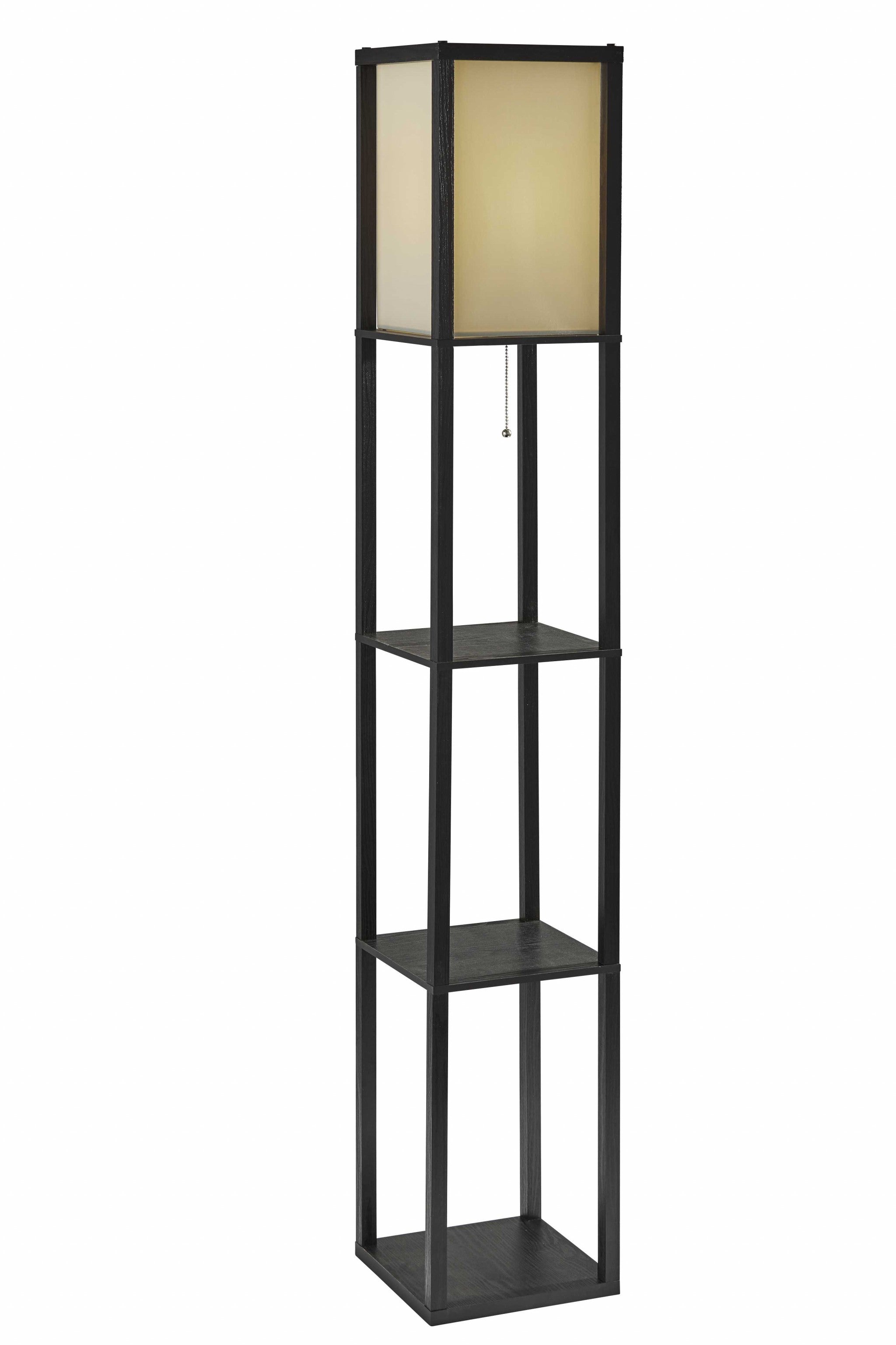 Floor Lamp with Natural Wood Finish Storage Shelves