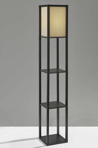 10.25" X 10.25" X 63" Black Wood Shelf Floor Lamp