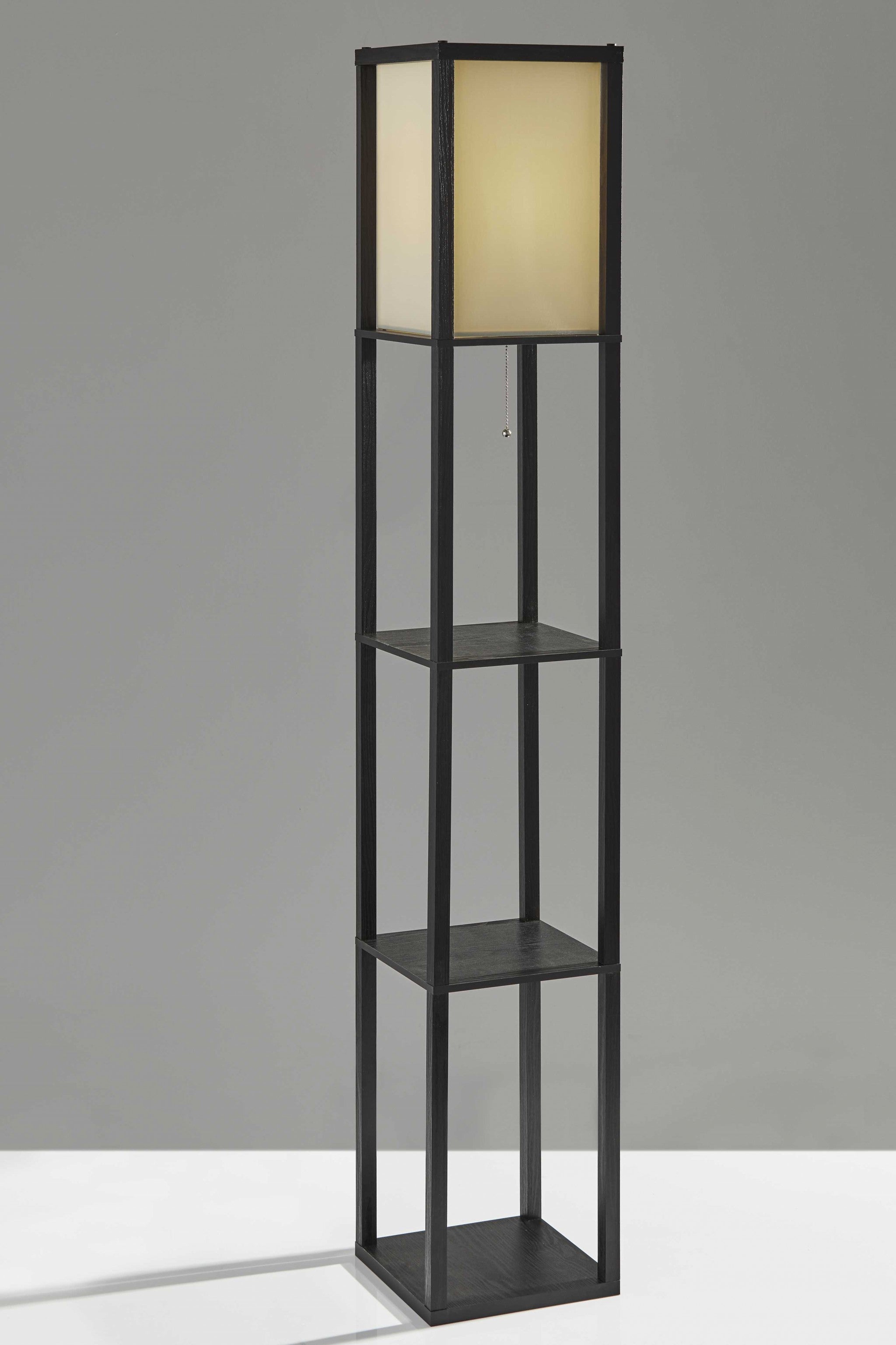 Floor Lamp with Natural Wood Finish Storage Shelves