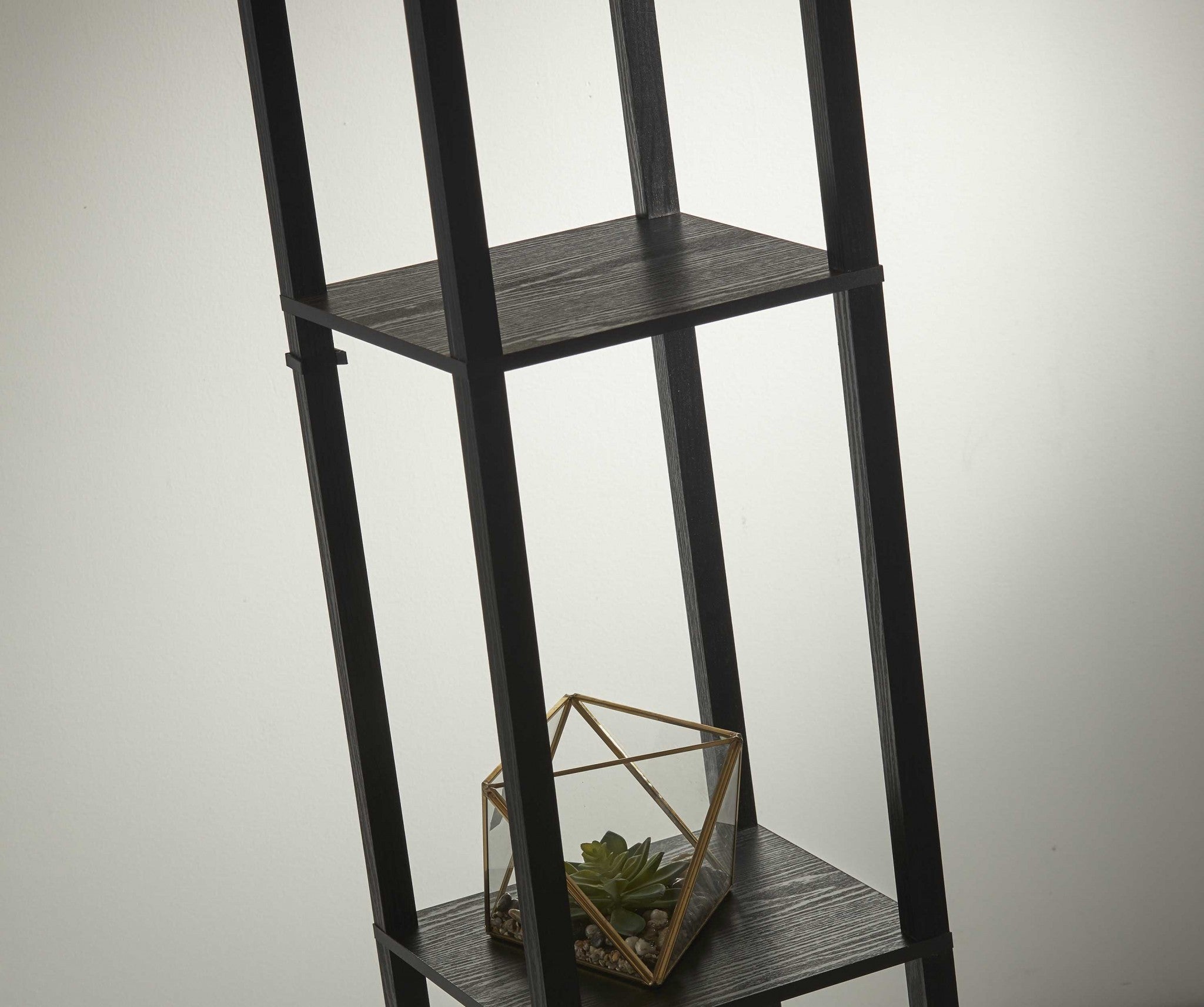 Floor Lamp with Natural Wood Finish Storage Shelves