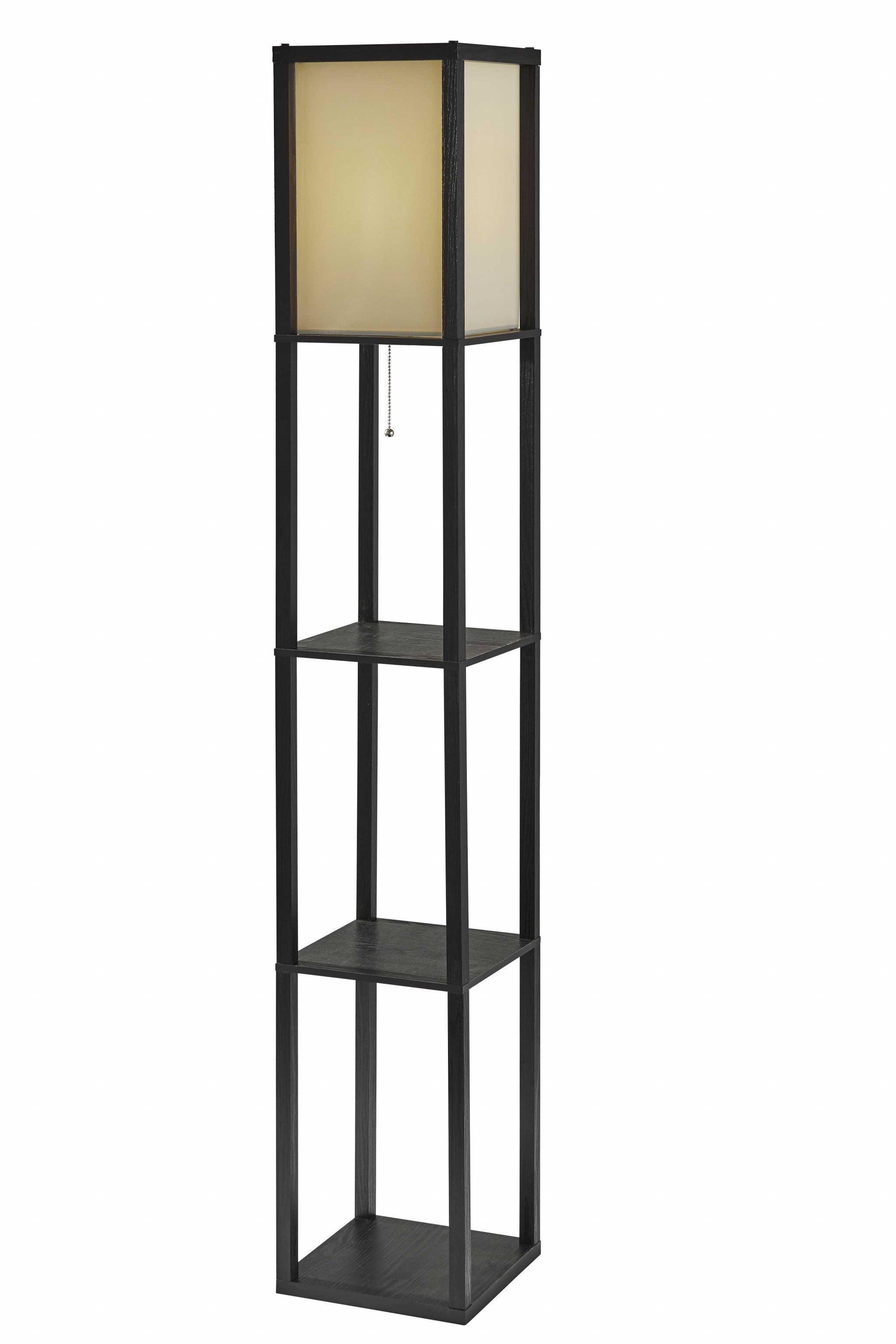 Floor Lamp with Natural Wood Finish Storage Shelves