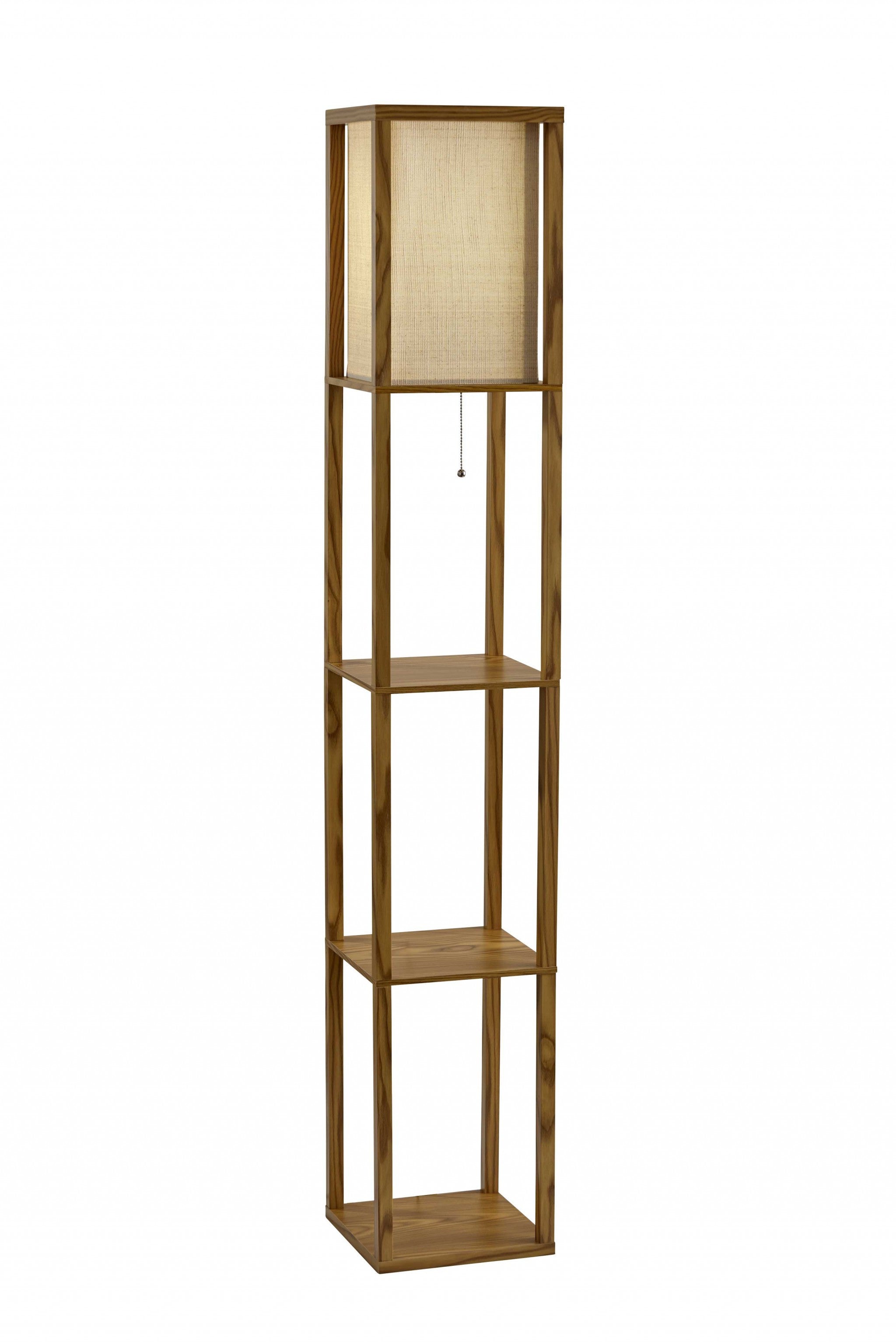 Floor Lamp with Natural Wood Finish Storage Shelves