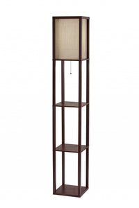 10.25" X 10.25" X 63" Walnut Fabric Shelf Lamp