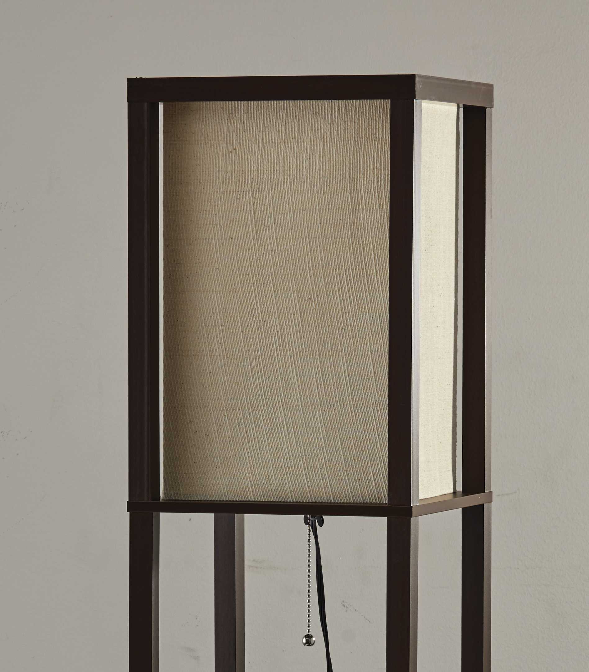 10.25" X 10.25" X 63" Walnut Fabric Shelf Lamp