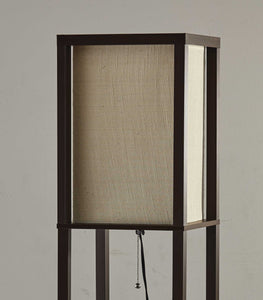 10.25" X 10.25" X 63" Walnut Fabric Shelf Lamp