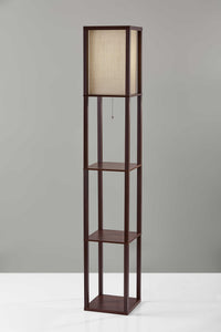 10.25" X 10.25" X 63" Walnut Fabric Shelf Lamp