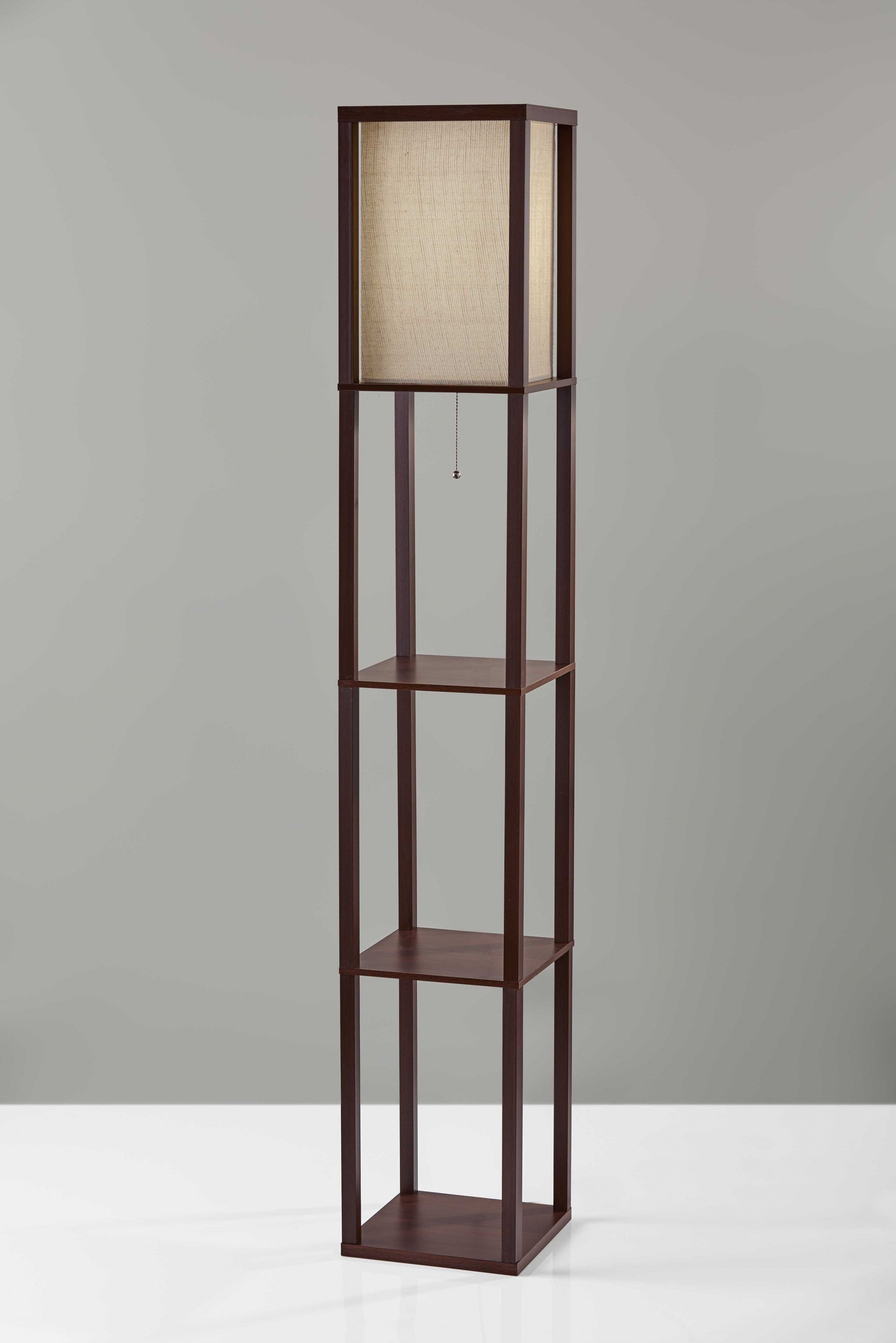 Floor Lamp with Natural Wood Finish Storage Shelves