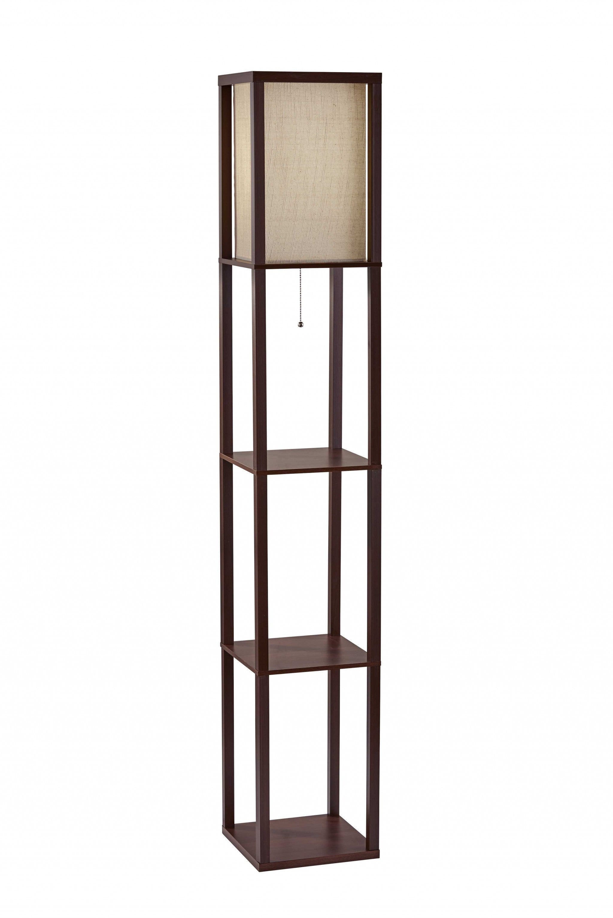 Floor Lamp with Natural Wood Finish Storage Shelves