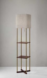 12.5" X 12.5" X 62.25" Walnut Wood Meta Shelf Floor Lamp