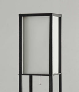 11.5" X 11.5" X 72" Black Wood Tall Shelf Floor Lamp