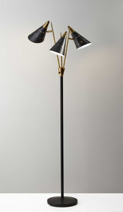 22" X 19" X 66" Black Metal 3-Arm Floor Lamp