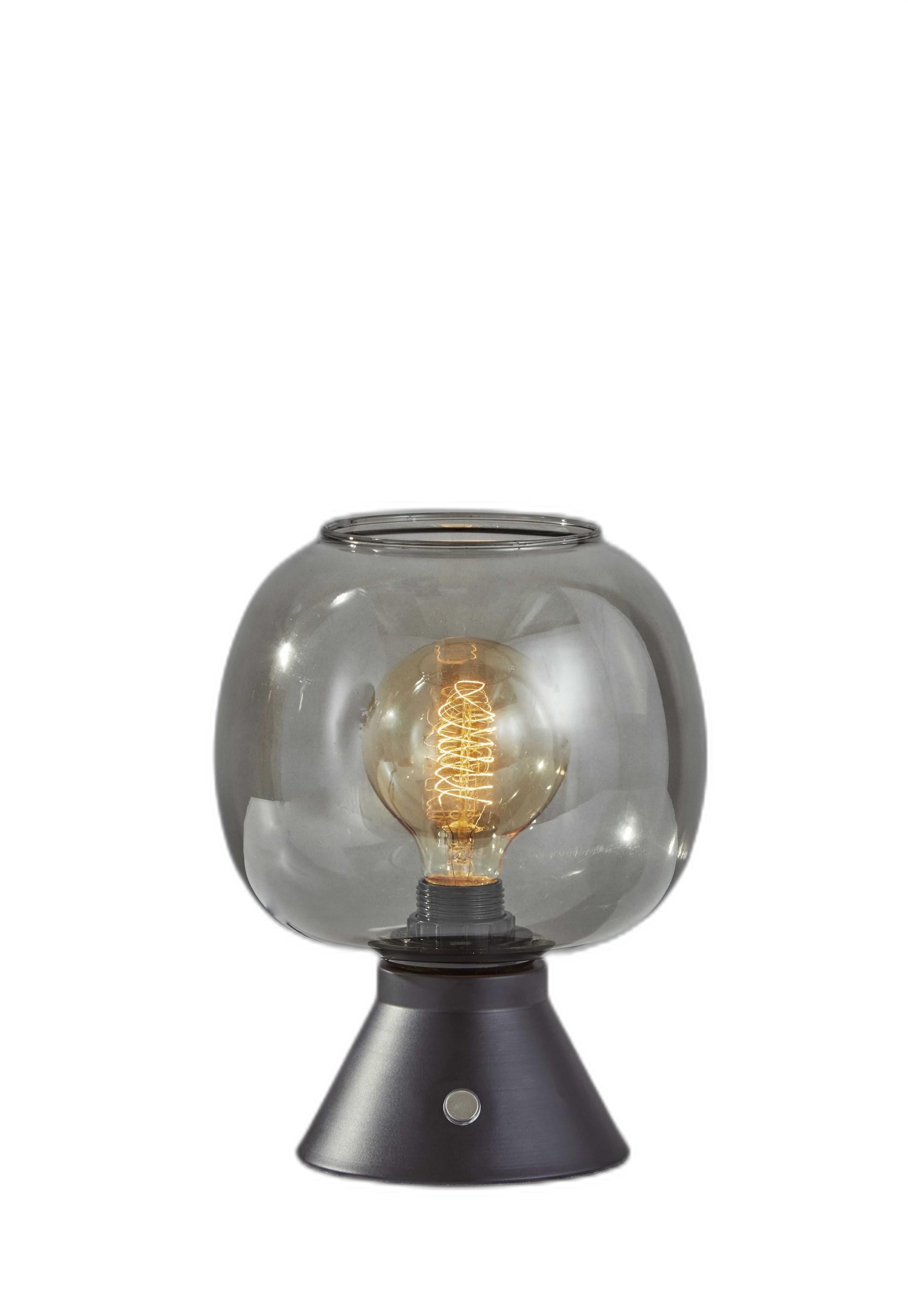 Smoked Glass Globe Shade with Vintage Edison Bulb and Matte Black Metal Table Lamp