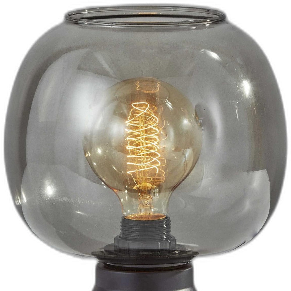 Smoked Glass Globe Shade with Vintage Edison Bulb and Matte Black Metal Table Lamp