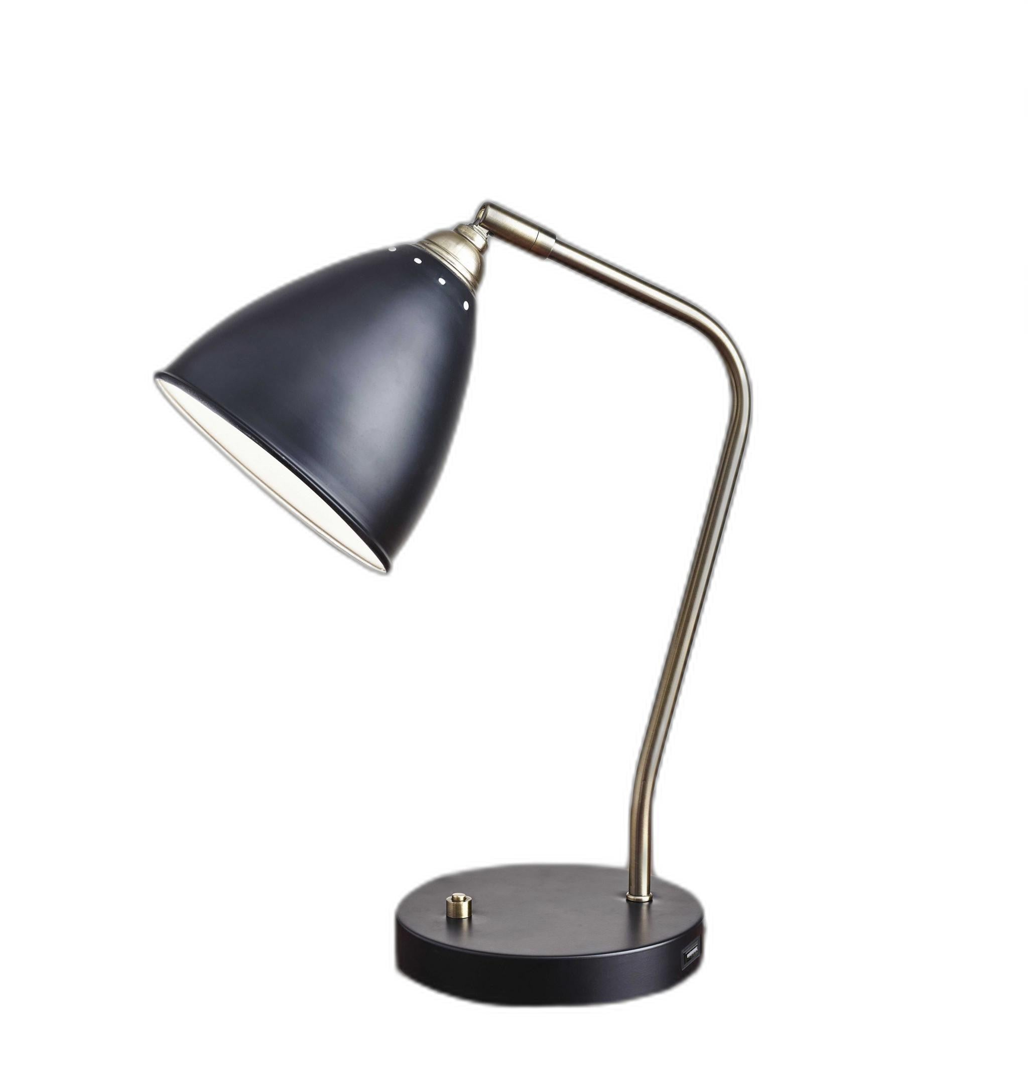 Black Metal and Antique Brass Adjustable USB Port Desk Lamp