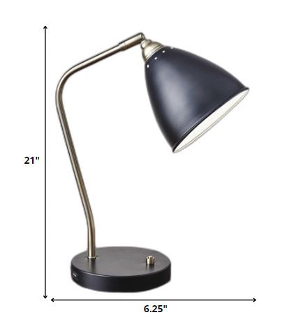 Black Metal and Antique Brass Adjustable USB Port Desk Lamp
