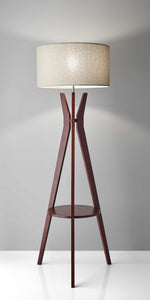 20" X 20" X 59.5" Walnut Wood Shelf Floor Lamp