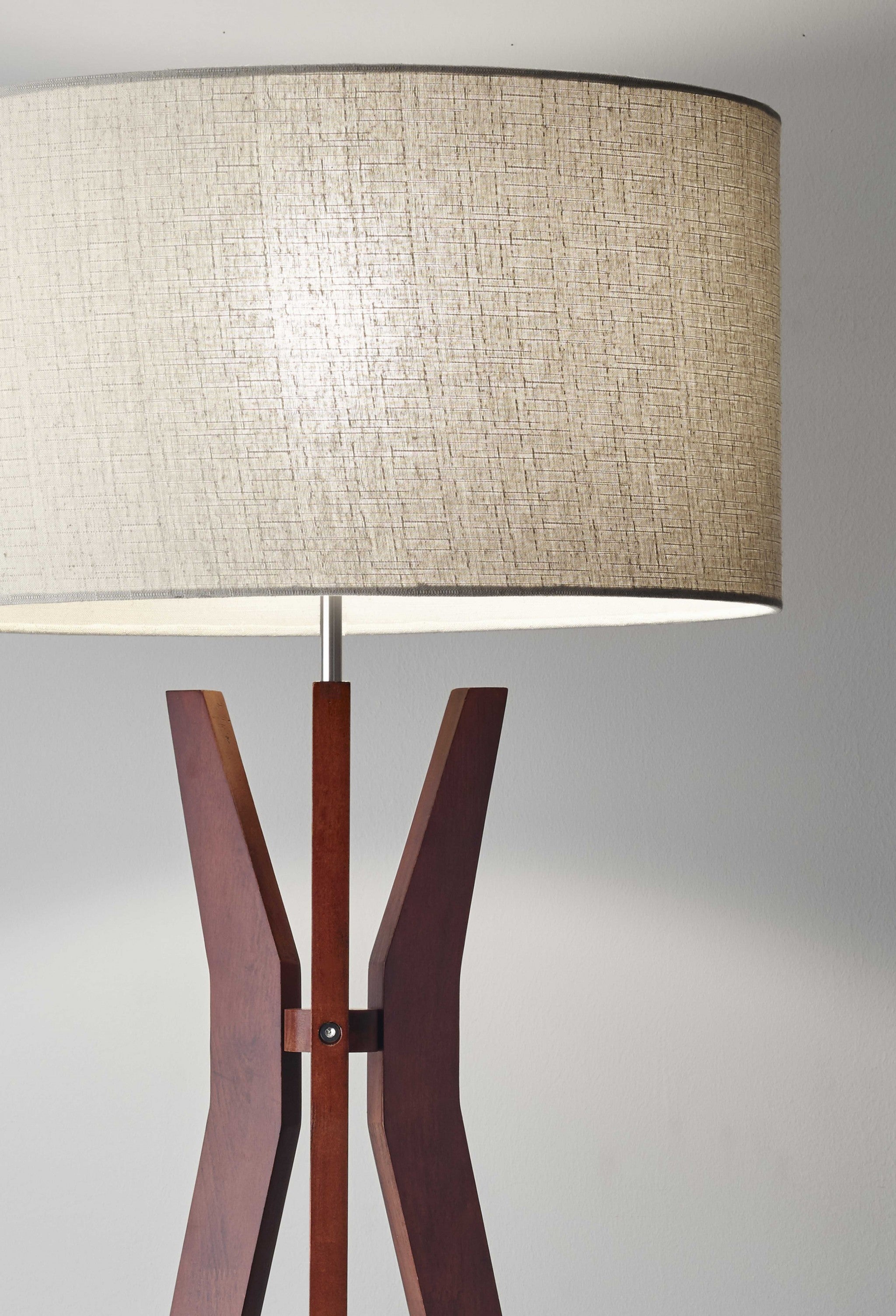 20" X 20" X 59.5" Walnut Wood Shelf Floor Lamp