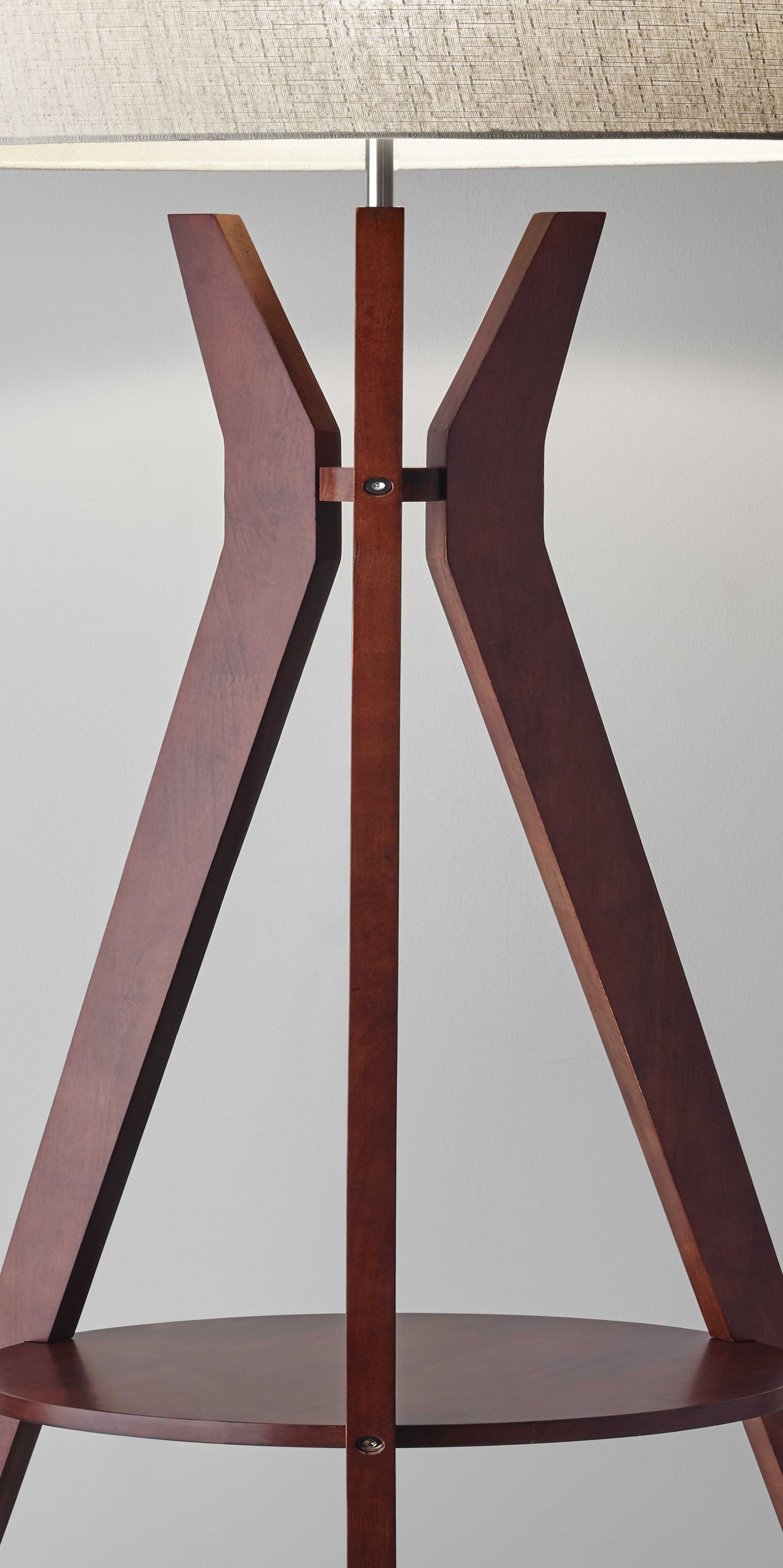 20" X 20" X 59.5" Walnut Wood Shelf Floor Lamp