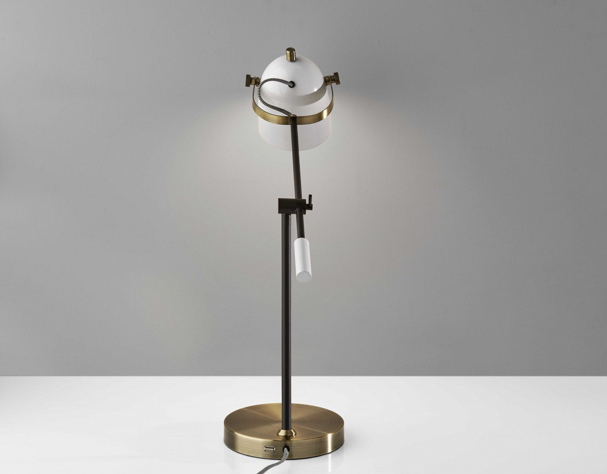 8" X 24.5"  X 18.5" - 28.5" White Metal Desk Lamp