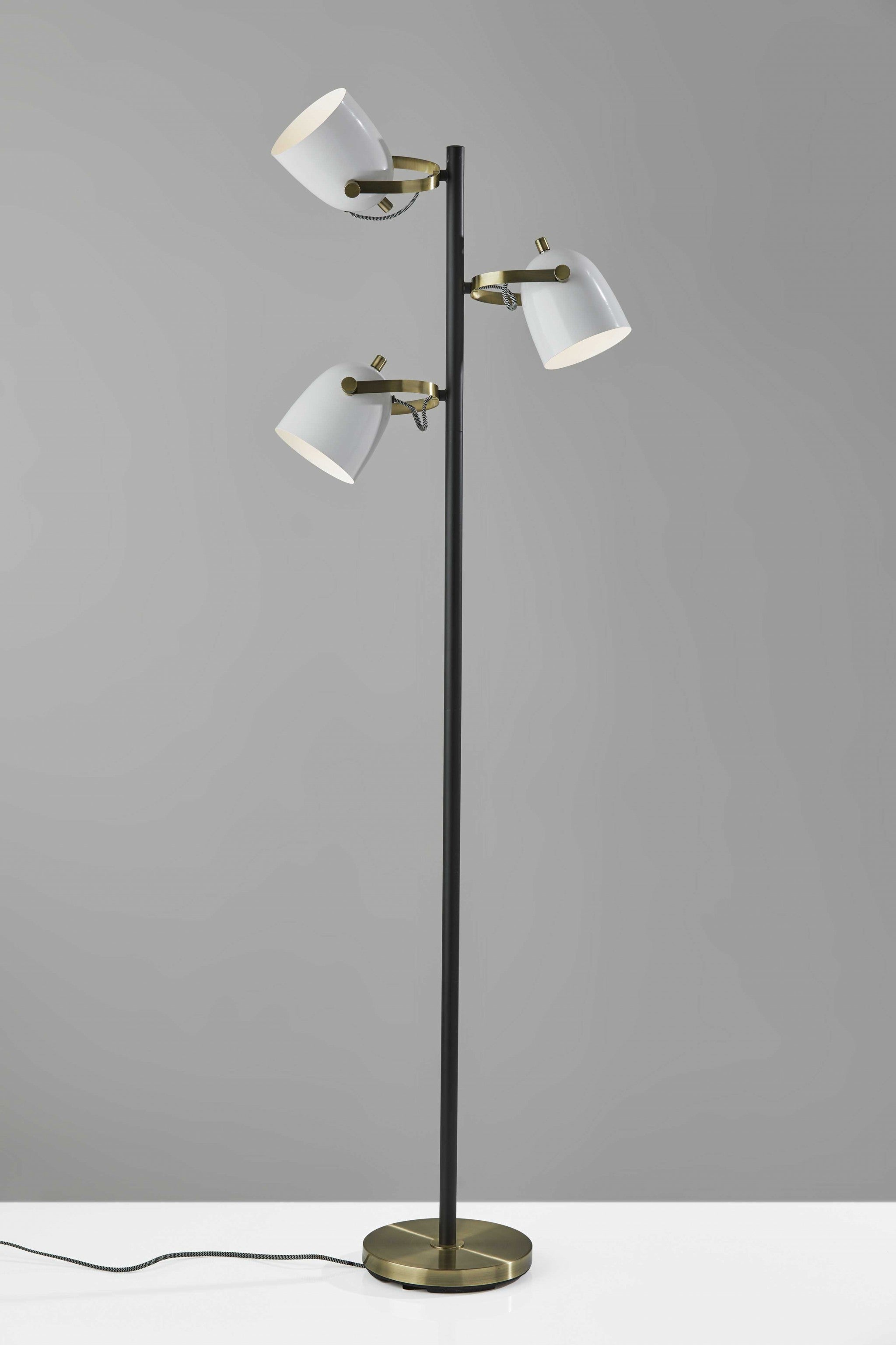 Three Light Floor Lamp with Adjustable White Metal Shades