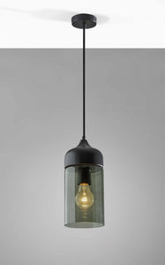 5" X 5" X 11.25" Black Wood Glass Pendant