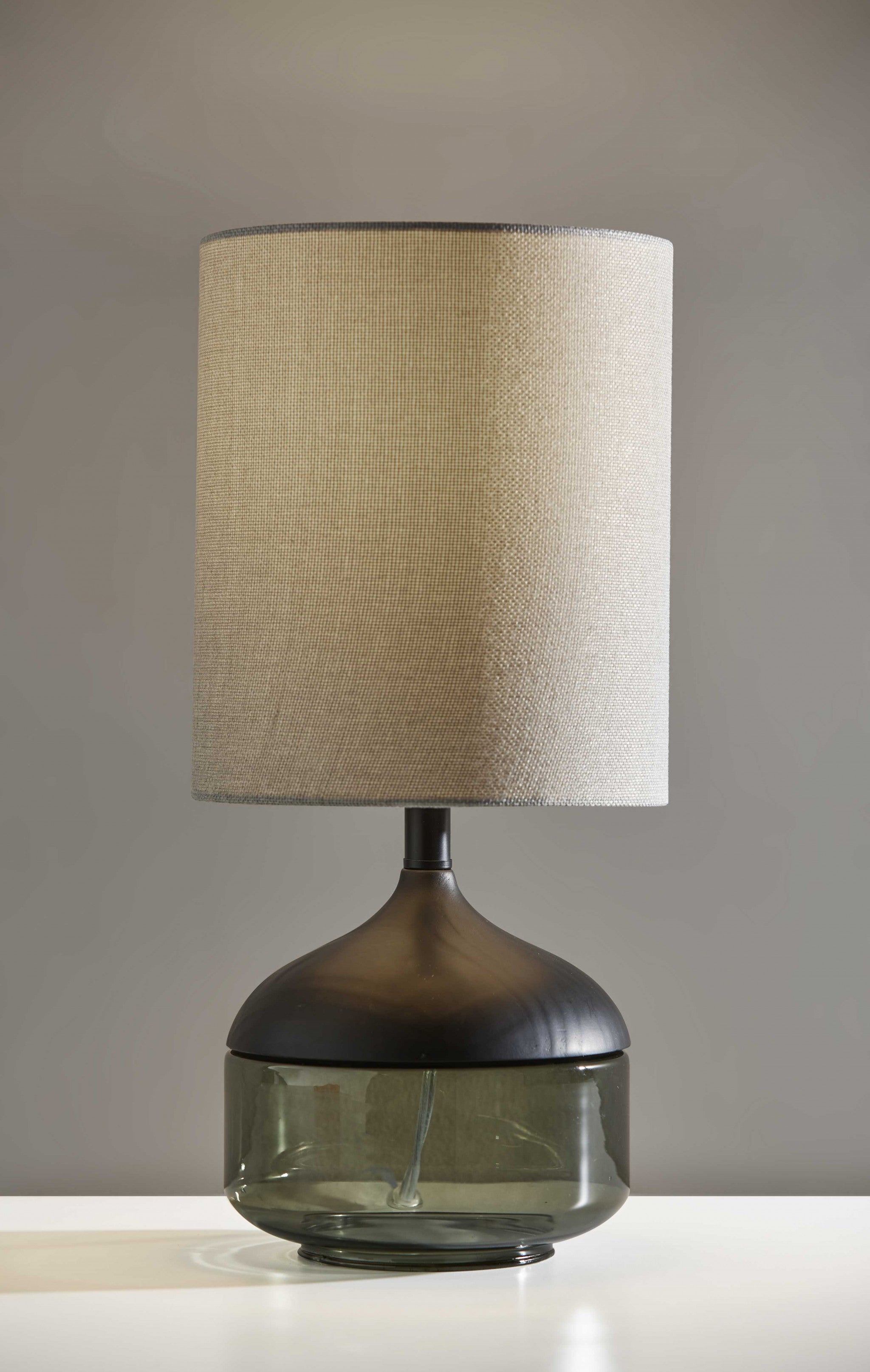 7.5" X 7.5" X 16.25" Black Wood Glass Table Lamp