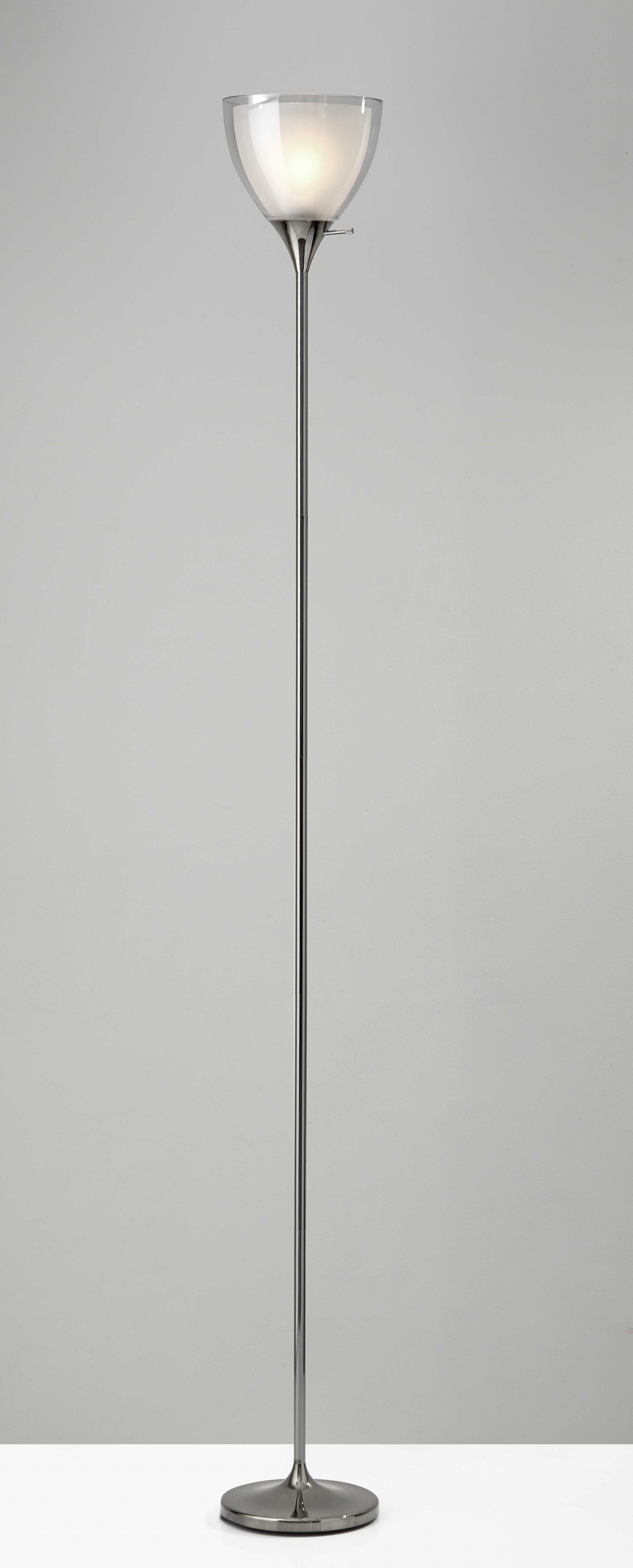 Shiny Black Nickel Finish Metal Torchiere Floor Lamp with Frosted Inner Shade