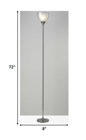 Shiny Black Nickel Finish Metal Torchiere Floor Lamp with Frosted Inner Shade