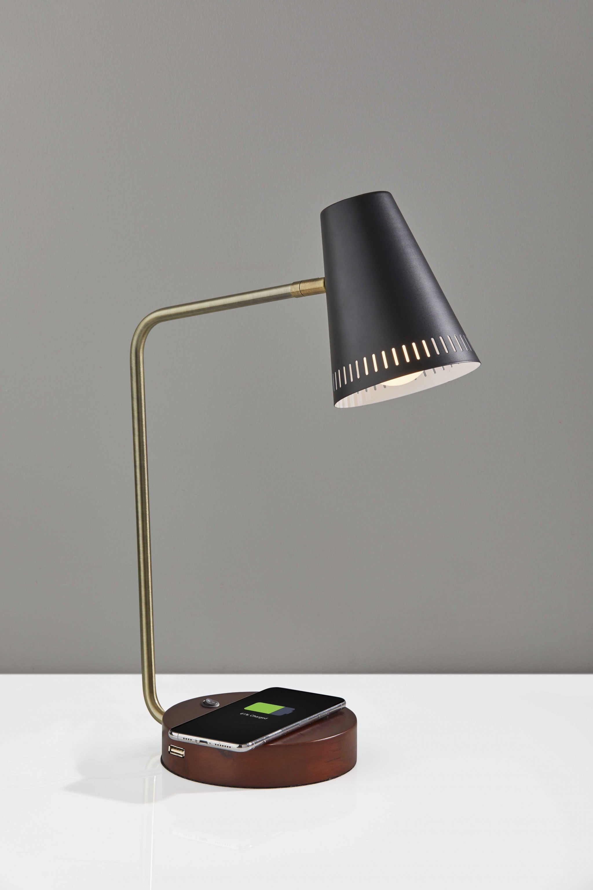 6.25" X 13.5"  X 18" Black Metal Wireless Charging Desk Lamp