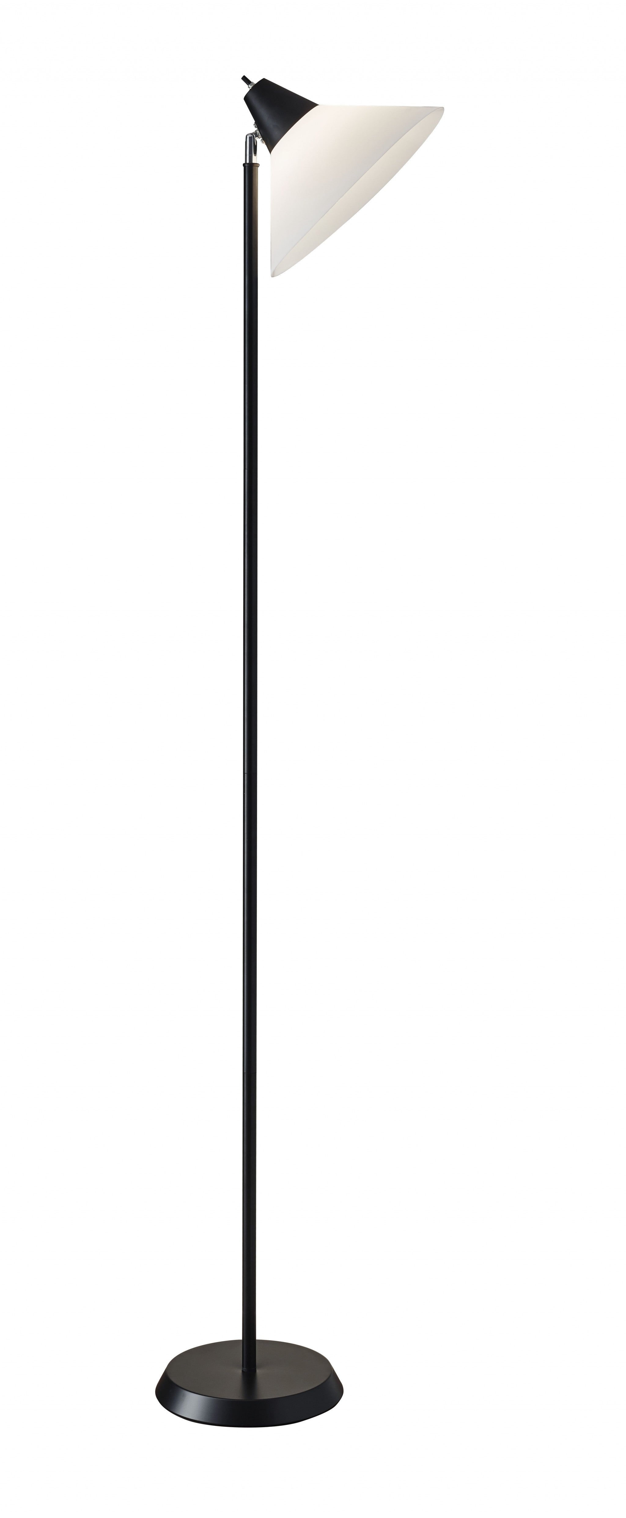 Elemental Brushed Steel Metal Torchiere with White Cone Shade