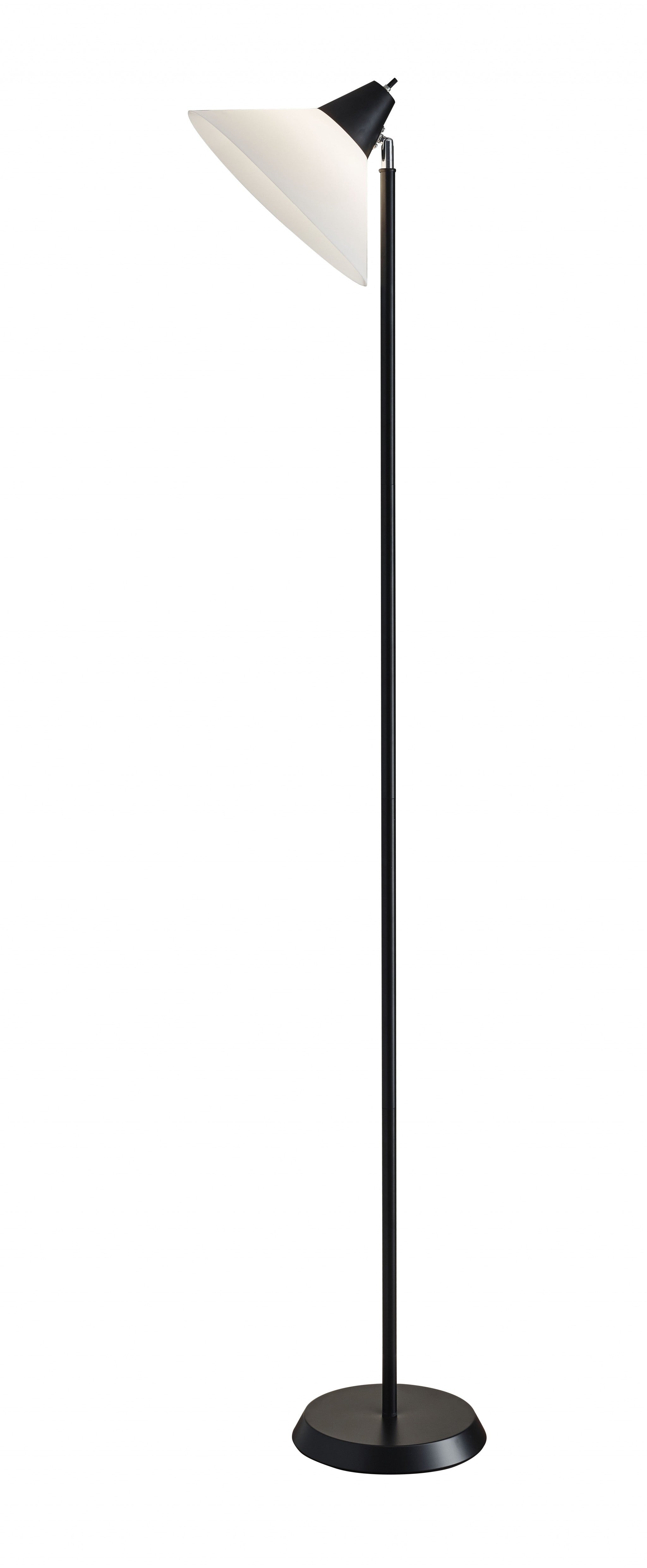 Elemental Brushed Steel Metal Torchiere with White Cone Shade