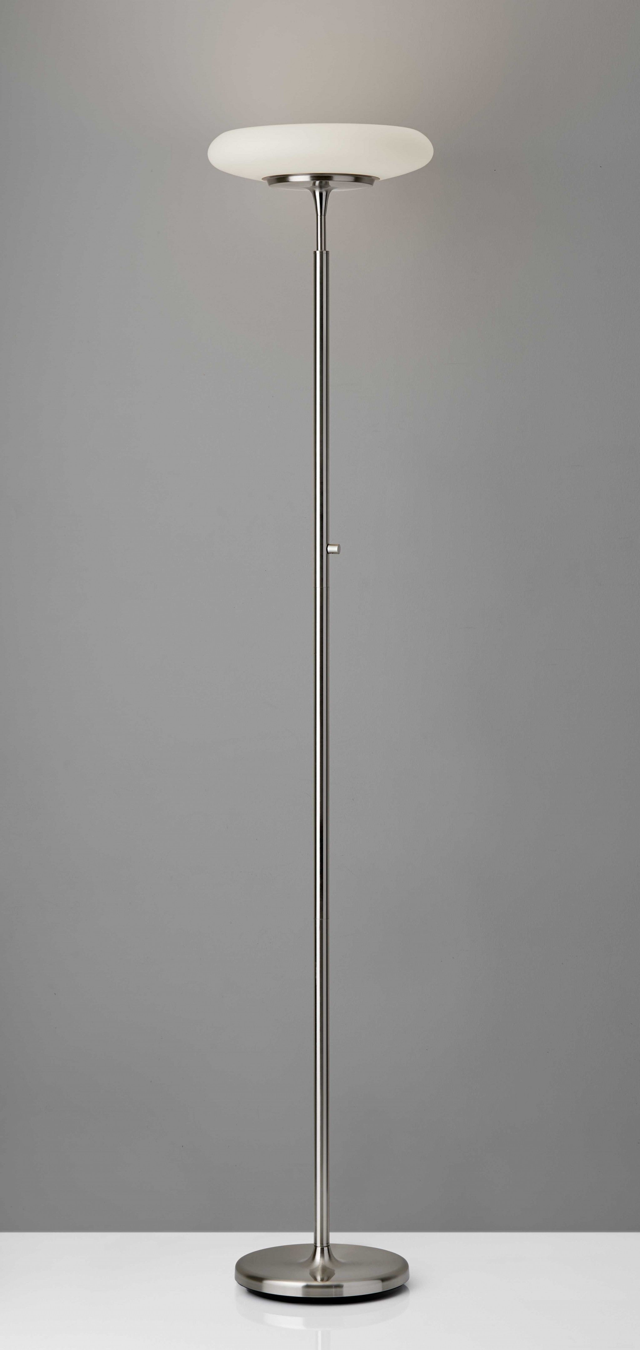 Brushed Steel Metal LED Torchiere with White Frosted Tube Glass Shade