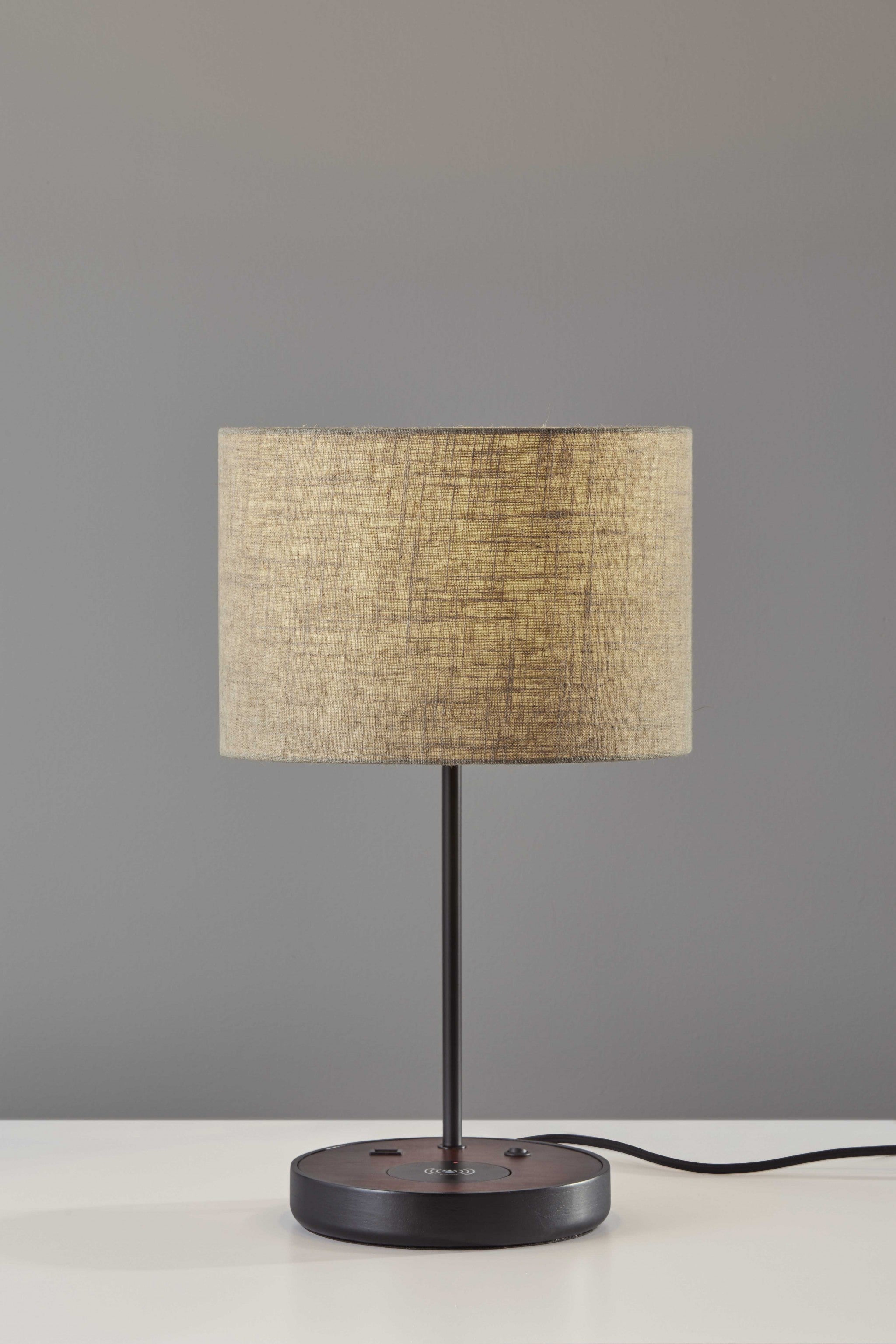 11" X 11.5" X 19.5" Brushed Steel Metal Wood Wireless Charging Table Lamp
