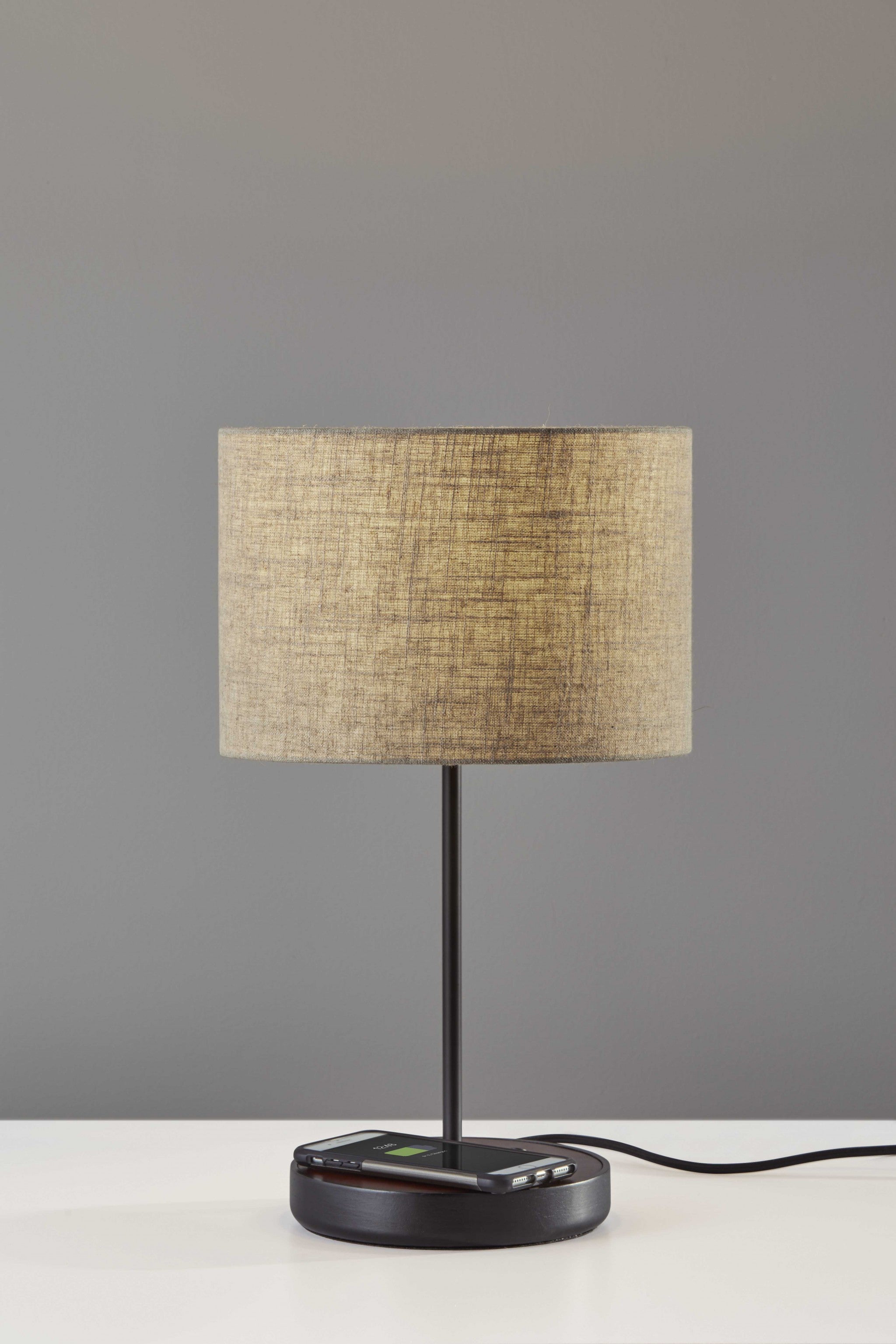 11" X 11.5" X 19.5" Brushed Steel Metal Wood Wireless Charging Table Lamp