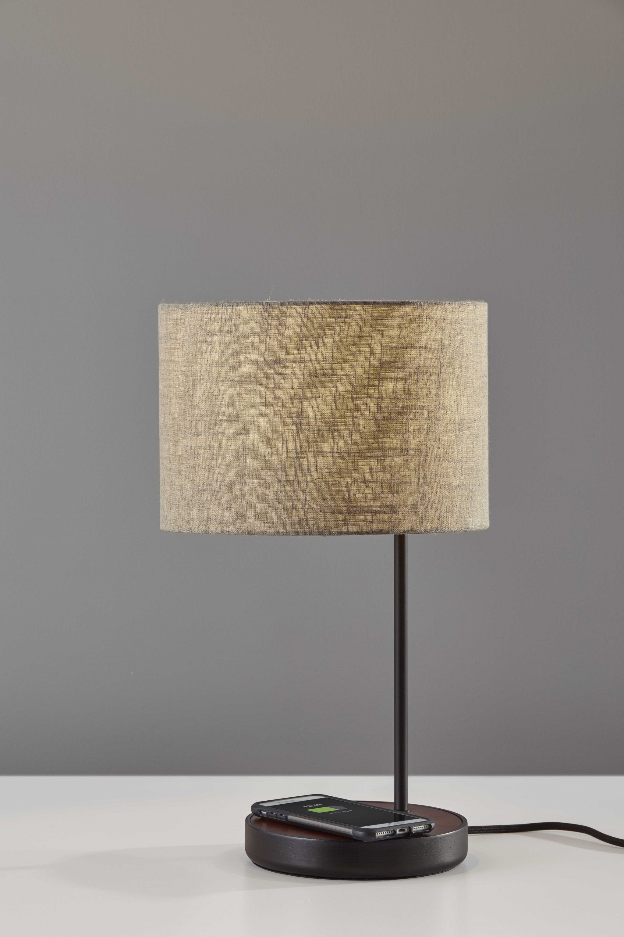 11" X 11.5" X 19.5" Brushed Steel Metal Wood Wireless Charging Table Lamp