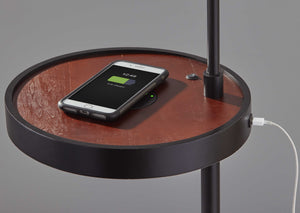 12.5" X 16" X 59" Brushed Steel Metal Wireless Charging Task Shelf Floor Lamp