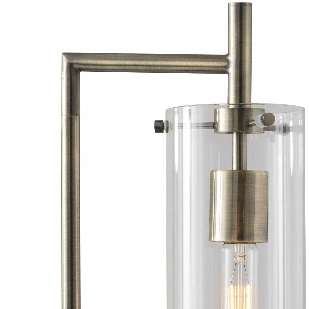 Sleek Clear Glass Cylinder Shade with Vintage Filament Bulb Antique Brass Metal Table Lamp