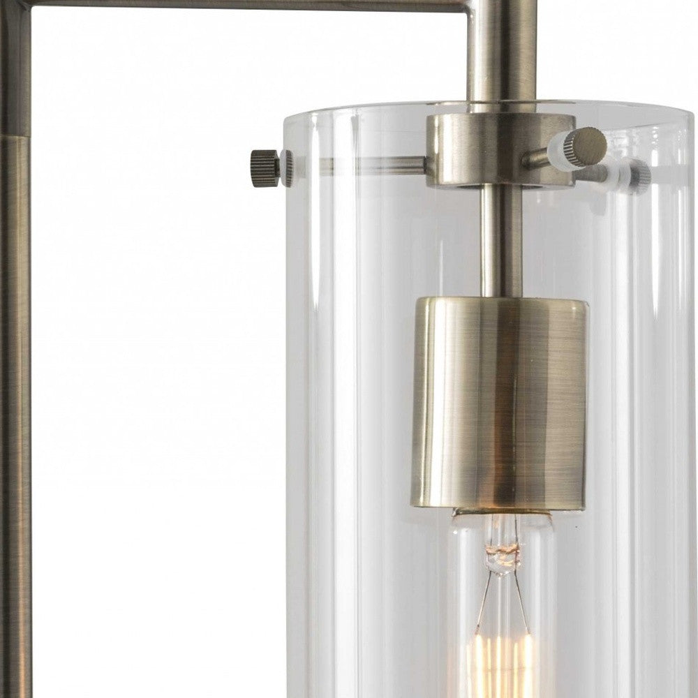 Sleek Clear Glass Cylinder Shade with Vintage Filament Bulb Antique Brass Metal Table Lamp