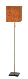 11" X 11" X 56" Walnut Wood Metal Floor Lamp