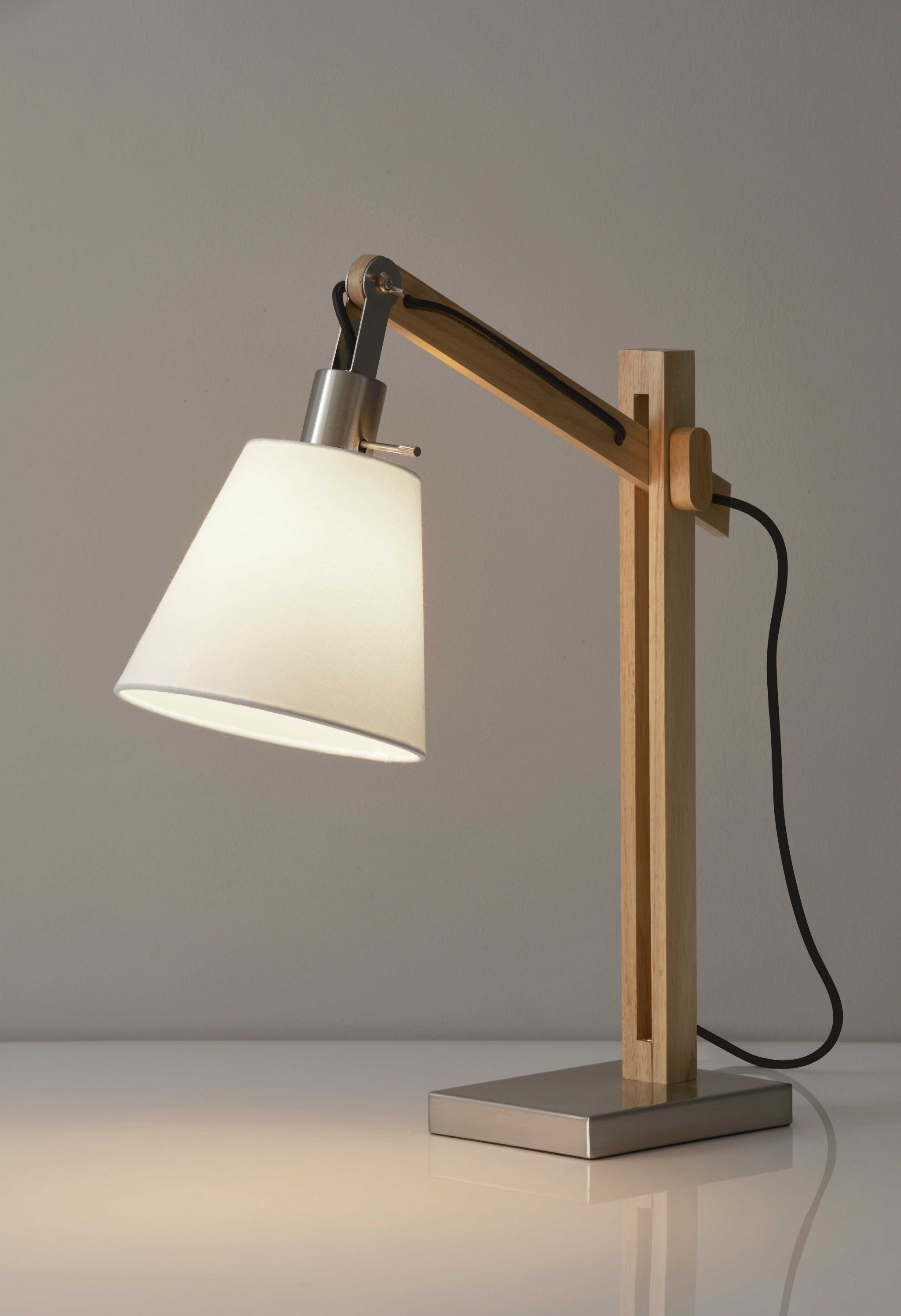 5.25" X 14-21" X 19"-25" Natural Wood Table Lamp