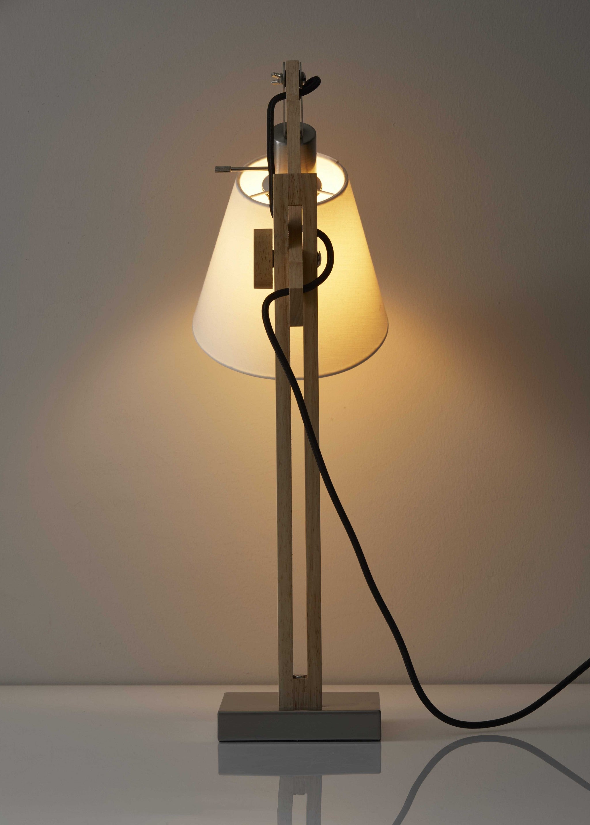 5.25" X 14-21" X 19"-25" Natural Wood Table Lamp