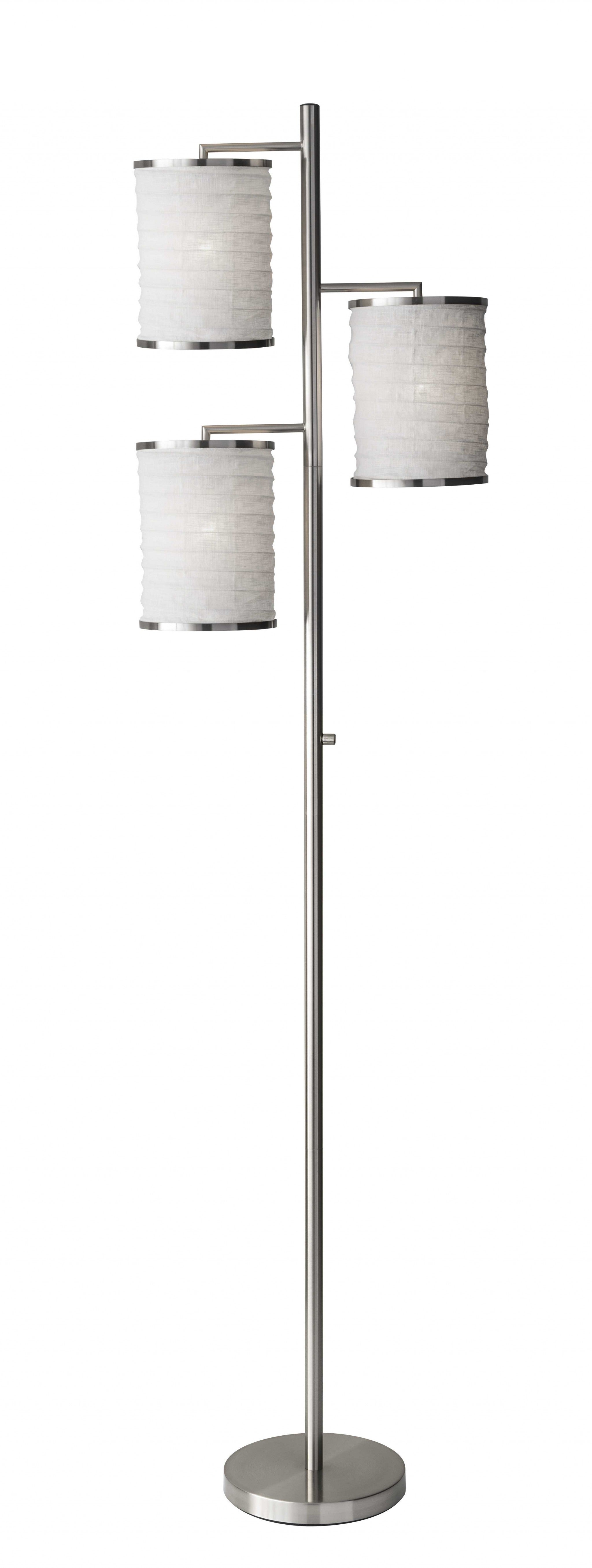 Three Light Floor Lamp Dark Bronze Finish with Off White Lanterns