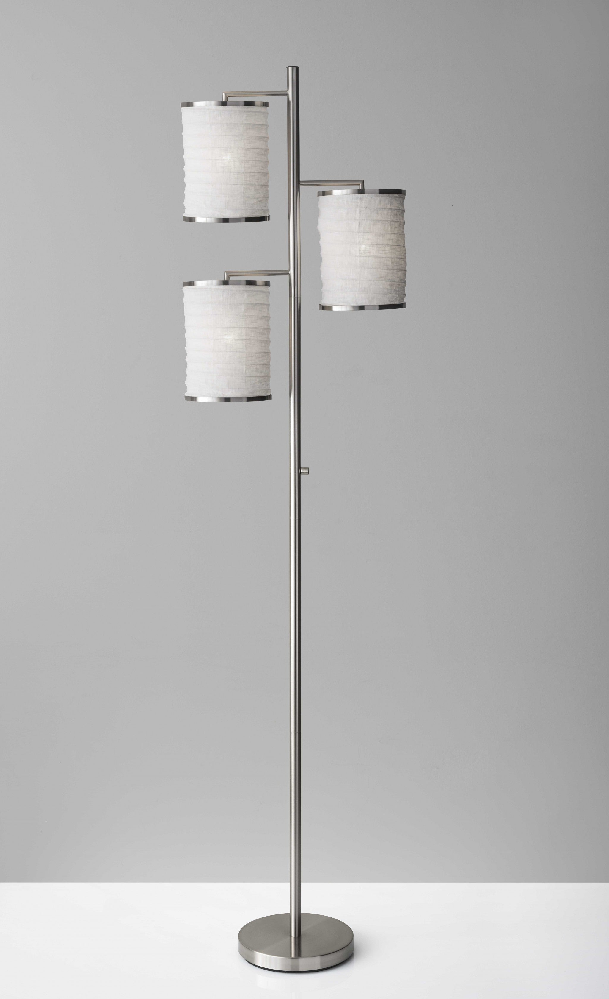 Three Light Floor Lamp Dark Bronze Finish with Off White Lanterns
